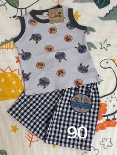 新品★アンパンマン ワッフル生地タンクトップ&だだんだんハーフパンツ★90
