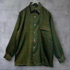 Rotary Group 総柄小紋柄 長袖シャツ 46 緑 レトロヴィンテージ調