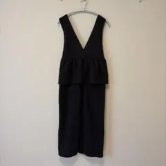 しまむら　ペプラムワンピース　Mサイズ　チャコールブラウン