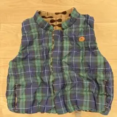 ラグマート　中綿ベスト リバーシブル　100cm 緑と青のチェック