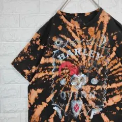 タイダイ Tシャツ スカル ドクロ ハーレクイン デカロゴ 半袖 ブラウン L