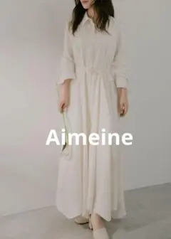 Aiméine カフスデザイン アシンメトリー 長袖 ロング ワンピース F