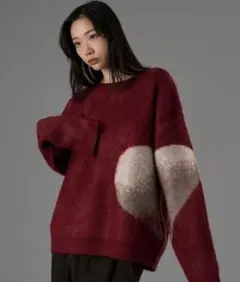 ONCILY / GRADATION HEART SHAGGY KNIT