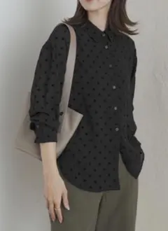 新品タグ付き　DOORS フロッキードットシャツ　BLACK