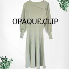 【美品】 オペークドットクリップ ニットワンピースミントグリーン 肩レース