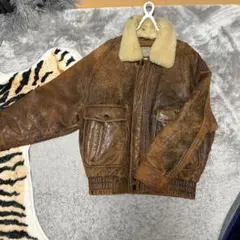 !!大幅値下げ可能!! Ｂ3ヴィンテージボア襟付きブラウンフライトジャケット