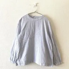 ☆【無印良品】ブラウス ストライプ柄 綿100％ バックボタン クルーネック L