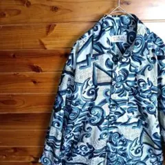 長袖シャツ　柄シャツ　アート柄　幾何学柄　オーバーサイズ　レトロ　ヴィンテージ