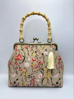 【ハンドメイド】がま口 ハンド バッグ バンブー 持ち手 #561