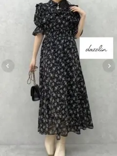 dazzlin 2WAYショルダーフラワーラッフルワンピース　ブラック