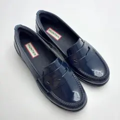 ハンター　ラバーレインシューズ　コインローファー　ネイビー　22.5ｃｍ　防水