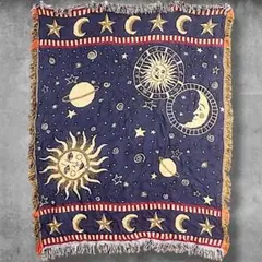 BOHV 総柄 ラグ マット 古着 USA製 太陽 星 土星 月 宇宙 絨毯