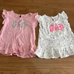 GAP ベビー90cm 双子 Tシャツ 2枚セット ピンク・ホワイト フリル付き