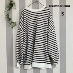 terawear emu【S】ボーダートレーナー◎ブラウン×白　ゆったりめ　薄手