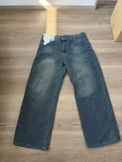 ダメージ加工 ワイドレッグデニムパンツ