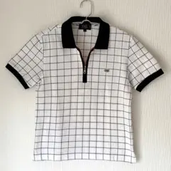 【美品】23区GOLF ハーフジップ 半袖ポロシャツ チェック柄 黒白 S