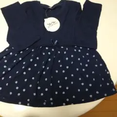 ネイビー 水玉模様 長袖カットソー