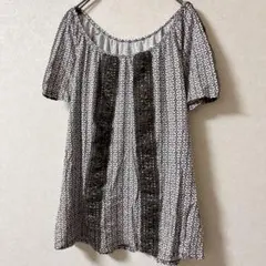 【XL】幾何学模様 半袖ブラウス ゆったり 大きい 海外古着 エスニック 薄手