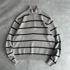 00s ポロバイラルフローレン ハーフジップニット 細ボーダー ポニー刺繍