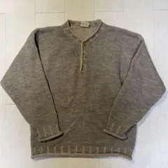 90s 白タグ エディーバウアー コットンニット ヘンリーネック 茶 金属 