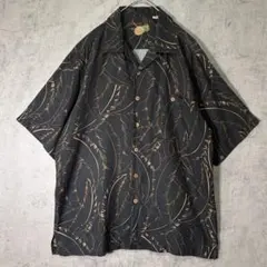 高級 シルク 総柄 アロハシャツ 黒 開襟 木ボタン | Mercari