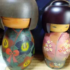 創作こけし★伝統的な木製こけし人形二体