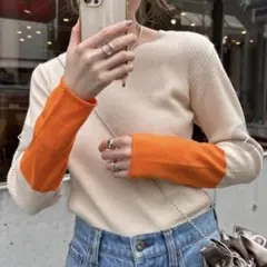 配色クルーネックニット