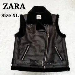 【極美品】 ZARA ダブルフェイスベスト フェイクムートンレザー ライダース