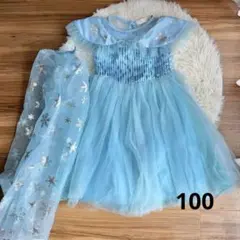 SHEIN エルサ風 雪の結晶刺繍 水色ドレス マント付き　100のサムネイル