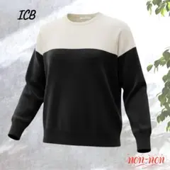 2457.ICP バイカラー ニット セーター クルーネック 黒.グレー Lのサムネイル