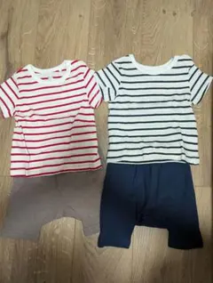 ストライプTシャツ、パンツセット 60~70cm　男女双子
