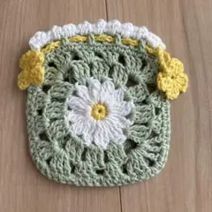 花モチーフ かぎ針編み 巾着袋