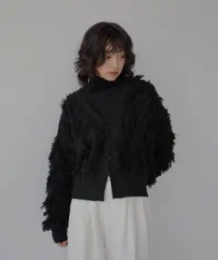 hellam フリンジショートニットカーディガン ブラック