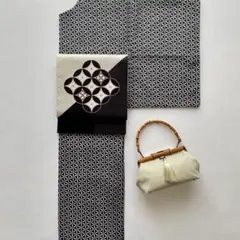 洗える着物単品　袷　小紋　七宝柄　黒　白　赤　モノトーン　モダン　化繊