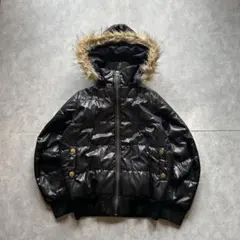 grunge fur hood down jacket y2k black