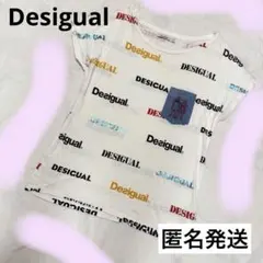 Desigual　総ロゴプリント　胸ポケットTシャツ　白　ホワイト　総柄