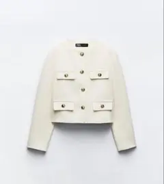 完売品 ZARA フラップクロップドジャケット xsノーカラージャケット