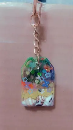 カラフルレジンキーリング タグ型