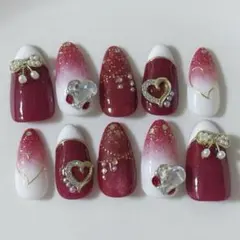 【♡No.4♡】現品 ネイルチップ レッド リボン クリスマス 冬ネイル ハート