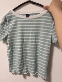 SHEIN ボーダー柄 リブトップス 半袖