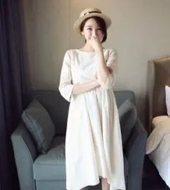 授乳服 ワンピース XL フォーマル 授乳口付 韓国風 白 シンプル マタニティ