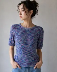 레트로 古着 マルチカラー 半袖ニット 総柄 ヴィンテージ