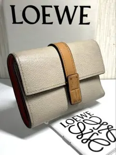 ロエベ　スモールバーティカル　レザー　三つ折り財布　ベージュ系　箱付き