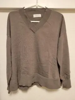 オペークドットクリップ ニット Vネック セーター モカ 無地 M ゆったり