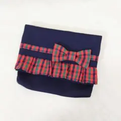 移動ポケット 赤チェック リボン&フリル 女の子 マチあり ハンドメイド