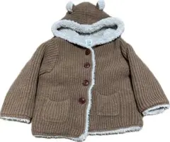 GAP 90サイズ くま耳フード 裏ボアニットジャケット 茶色 防寒 通園 男女