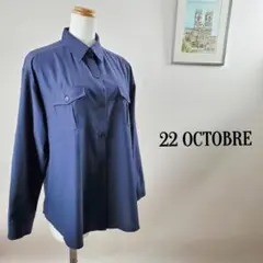 美シルエット 22 OCTOBRE 長袖ブラウス ネイビー 38 M オフィス