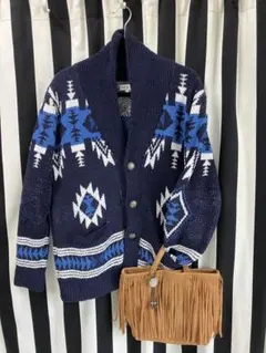 美品オルテガ柄ニットカーディガン ネイティブ・コンチョXL
