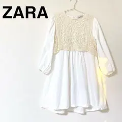 ZARA ザラ クロシェ編みベスト ドッキングシャツワンピース 白 パフスリーブ