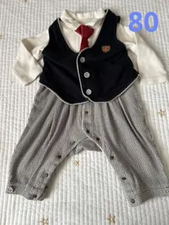 ベビー フォーマル ロンパース ベスト 千鳥格子 蝶ネクタイ 80cm